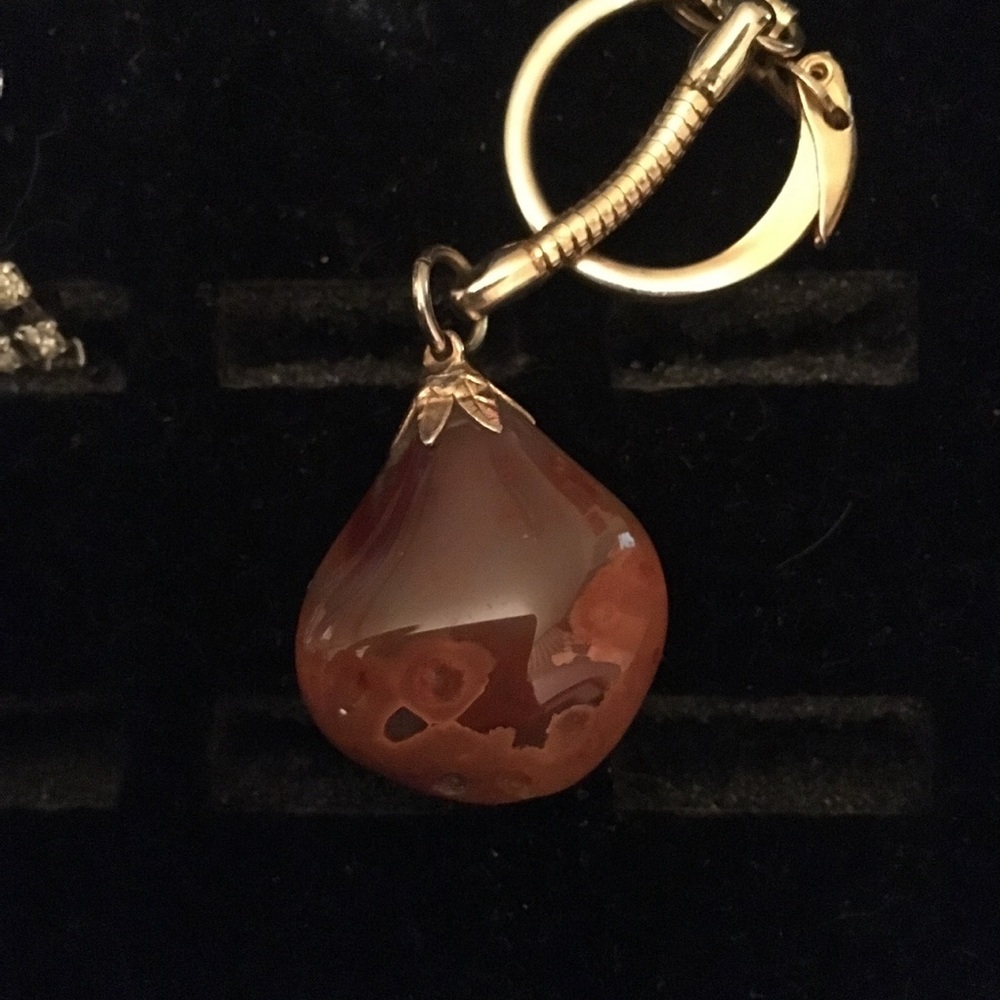 Vintage 70’s but New Semi-precious Brown Teardrop Stone Rockhound Keychain